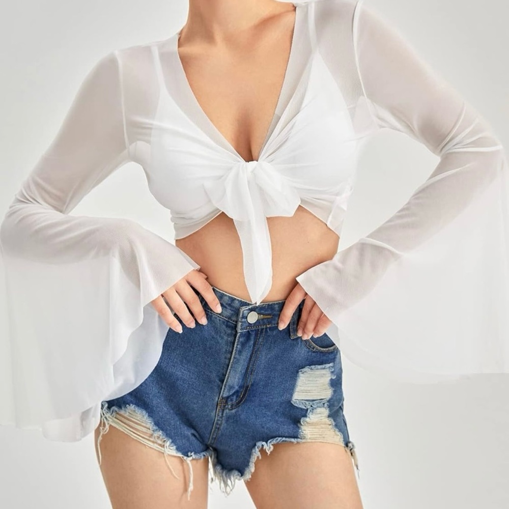 Elegant White Tie-Front Blouse